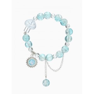 Браслет с Кулонми «Сахарный» диск, сердечко, шар №10, d=6 см, бело-голубой, цвет серебристый