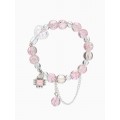 Браслет с Кулонми «Сахарный» ромб, сердечко, шар №10, d=6 см, бело-розовый, цвет серебристый
