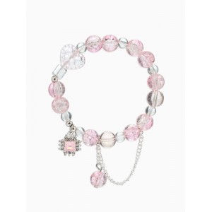 Браслет с Кулонми «Сахарный» ромб, сердечко, шар №10, d=6 см, бело-розовый, цвет серебристый