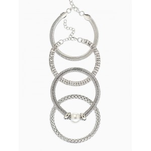 Браслет «Стиль. Плетение и Звенья», набор 4 шт. белый, цвет серебристый