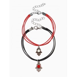 Браслеты парные «Неразлучники» «Рука Хамса», 2 шт. 18×2×0.6 см + доп. цепочка 5 см, чёрный, красный Браслеты парные «Неразлучники» «Рука Хамса», 2 шт. 18×2×0.6 см + доп. цепочка 5 см, чёрный, красный