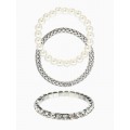 Браслеты «Стиль», (набор 3 шт.) шар №8, со стразинками, тянется, белый, цвет серебристый