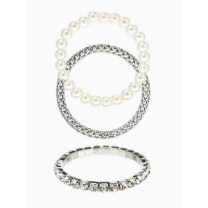 Браслеты «Стиль», (набор 3 шт.) шар №8, со стразинками, тянется, белый, цвет серебристый