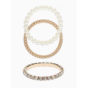 Браслеты «Стиль», (набор 3 шт.) шар №8, со стразинками, тянется, белый, цвет золотистый