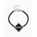 Браслет на шнурке Love, стразы, L=18 см, чёрный