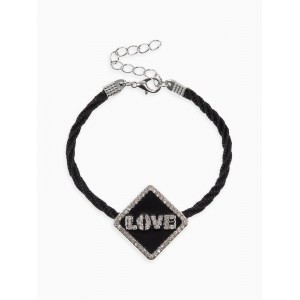 Браслет на шнурке Love, стразы, L=18 см, чёрный