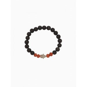 Браслет «Хамса», лава, рудракша, длина 18 см, чёрный, коричневый Браслет «Хамса», лава, рудракша, длина 18 см, чёрный, коричневый