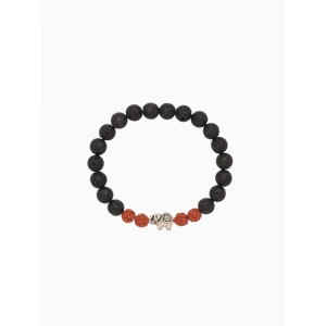 Браслет «Слоник», длина 18 см, лава, рудракша, чёрный, коричневый