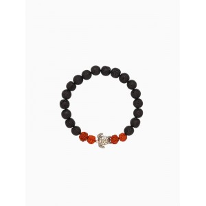 Браслет «Черепашка», лава, рудракша, длина 18 см, чёрный, коричневый