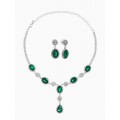 Комплект: серьги, колье «Вечерний шик. Овал», цвет бело-изумрудный, цвет серебристый