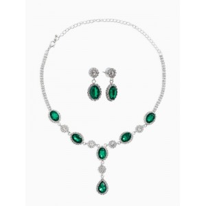 Комплект: серьги, колье «Вечерний шик. Овал», цвет бело-изумрудный, цвет серебристый