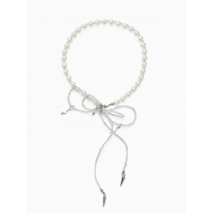 Бусы «Бантик» с жемчугом, белые, цвет серебристый, 37 см