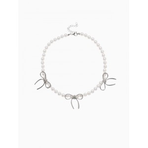 Колье «Бантик» с жемчугом, белое, цвет серебристый