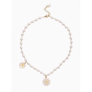Колье на жемчужной дорожке «Ромашка», белое, цвет золотистый 40, d=6
