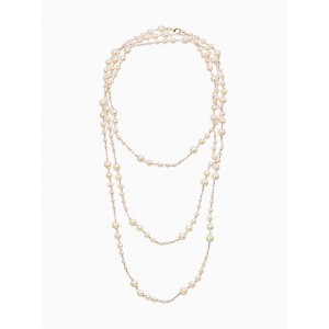 Бусы жемчужные, длинные, d=3.4, 5.6, 8.10, белые, цвет золотистый