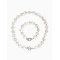 Комплект: бусы, браслет «Жемчуг барочный. Сердечки», 40/18 см, белый, цвет серебристый