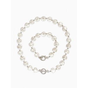 Комплект: бусы, браслет «Жемчуг барочный. Сердечки», 40/18 см, белый, цвет серебристый