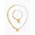 Комплект: колье, браслет «Жемчужное сердце с цепочкой», 18 и 42 см, белый, цвет золотистый