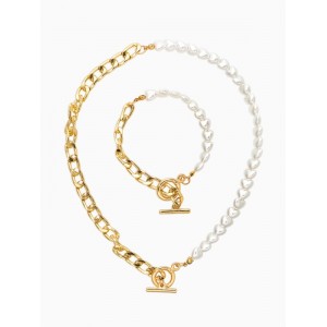 Комплект: колье, браслет «Жемчужное сердце с цепочкой», 18 и 42 см, белый, цвет золотистый