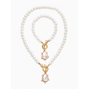 Комплект: колье, браслет «Жемчуг. Подвеской Барочная жемчужина», 18 и 42 см, №8, белый, цвет золотистый
