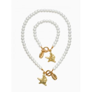 Комплект: бусы. браслет «Жемчуг. перламутр», L=18/42 см, №8, белый, цвет золотистый