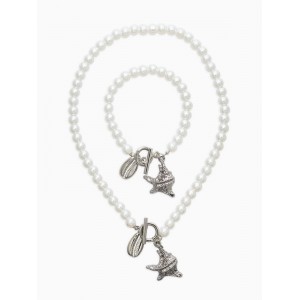 Комплект: бусы. браслет «Жемчуг. перламутр», L=18/42 см, №8, белый, цвет серебристый