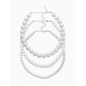 Колье-чокеры из бусин «Сияние жемчуга», 3 шт., бусины №14.10, 8, L=43 см, белый, цвет серебристый