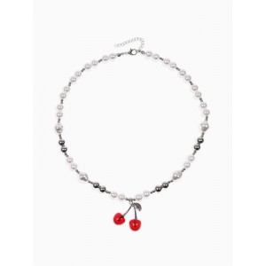 Колье на жемчужных бусах «Вишня», L=50 см, белый, цвет серебристый