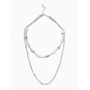 Колье цепочка «Жемчуг барокко», удлиненное, 2 яруса, белое, цвет серебристый