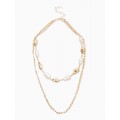 Колье цепочка «Жемчуг барокко», удлиненное, 2 яруса, белое, цвет золотистый