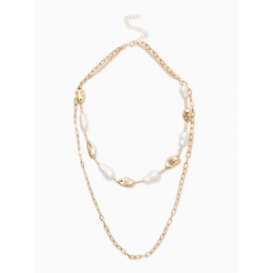 Колье цепочка «Жемчуг барокко», удлиненное, 2 яруса, белое, цвет золотистый