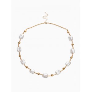 Бусы «Жемчуг. Майорика прямоугольник», L=55 см, белые, цвет золотистый