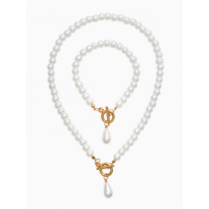 Комплект: бусы. браслет «Жемчуг. Капелька», L=18/42 см, №8, белый, цвет золотистый Комплект: бусы. браслет «Жемчуг. Капелька», L=18/42 см, №8, белый, цвет золотистый