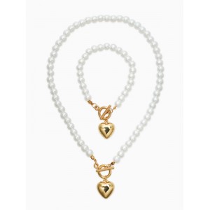 Комплект: бусы. браслет «Жемчуг. Сердце», L=18/42 см, №8, белый, цвет золотистый Комплект: бусы. браслет «Жемчуг. Сердце», L=18/42 см, №8, белый, цвет золотистый