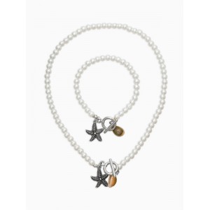 Комплект: бусы. браслет «Жемчуг. Звезда», L=18/42 см, №6, белый, цвет серебристый