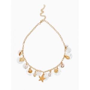 Колье на цепочке «перламутр», L=40 см, белое, цвет золотистый