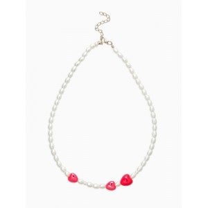 Бусы «Жемчуг и Сердца», L=40 см, керамика, красные, белые