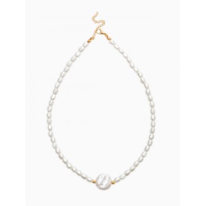 Колье из бусин «Жемчуг барокко», L=40 см, белое, цвет золотистый