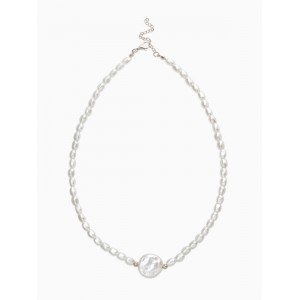 Колье из бусин «Жемчуг барокко», L=40 см, белое, цвет серебристый