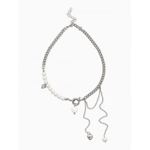 Колье с подвеской на цепочке «Сердце с жемчугом», керамика, L=35 + удлинитель 5 см, белое, цвет серебристый