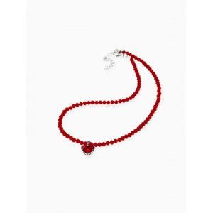 Колье-чокер из бисера «Хрусталь» сердце, красный, цвет серебристый, 37 см + 5 см доп, цепочка