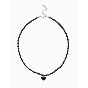 Колье-чокер из бисера «Хрусталь», сердце, чёрный, цвет серебристый, 37 см + 5 см доп, цепочка Колье-чокер из бисера «Хрусталь», сердце, чёрный, цвет серебристый, 37 см + 5 см доп, цепочка