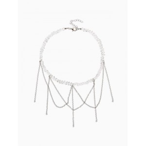 Колье «Дуга» водопад, белое, цвет серебристый