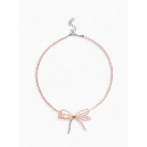 Колье-чокер «Хрустальный бантик», розовый, цвет золотистый, 37 см + 5 см доп, цепочка