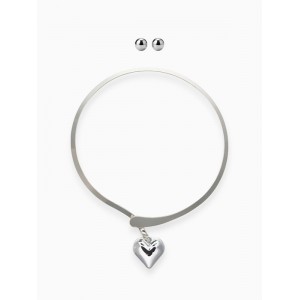 Комплект: серьги, Колье-чокер «Обруч» сердце, цвет серебро