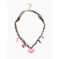 Колье с Кулонми «Леопард. Сердце», 40 см, розовый, коричневый, цвет золотистый