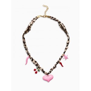 Колье с Кулонми «Леопард. Сердце», 40 см, розовый, коричневый, цвет золотистый