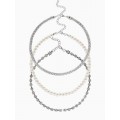 Колье-чокеры «Стиль», набор 3 шт. бусины №8, со стразами, тянется, 35 + удлинитель 5 см, белый, цвет серебристый
