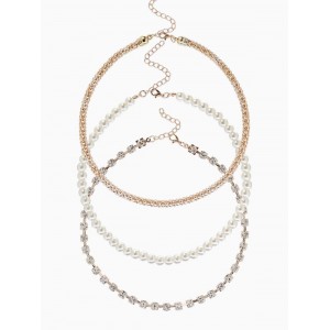 Колье-чокеры «Стиль», набор 3 шт. бусины №8, со стразами, тянется, 35 + удлинитель 5 см, белый, цвет золотистый Колье-чокеры «Стиль», набор 3 шт. бусины №8, со стразами, тянется, 35 + удлинитель 5 см, белый, цвет золотистый