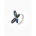 Кольцо безразмерное «Бабочка», гелиотис, зелёное, цвет серебристый
